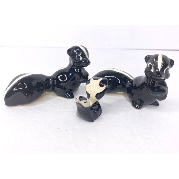 Vintage, Glazed , Skunks, Minature, Parents, baby,Ceramic - Picture 3 of 14